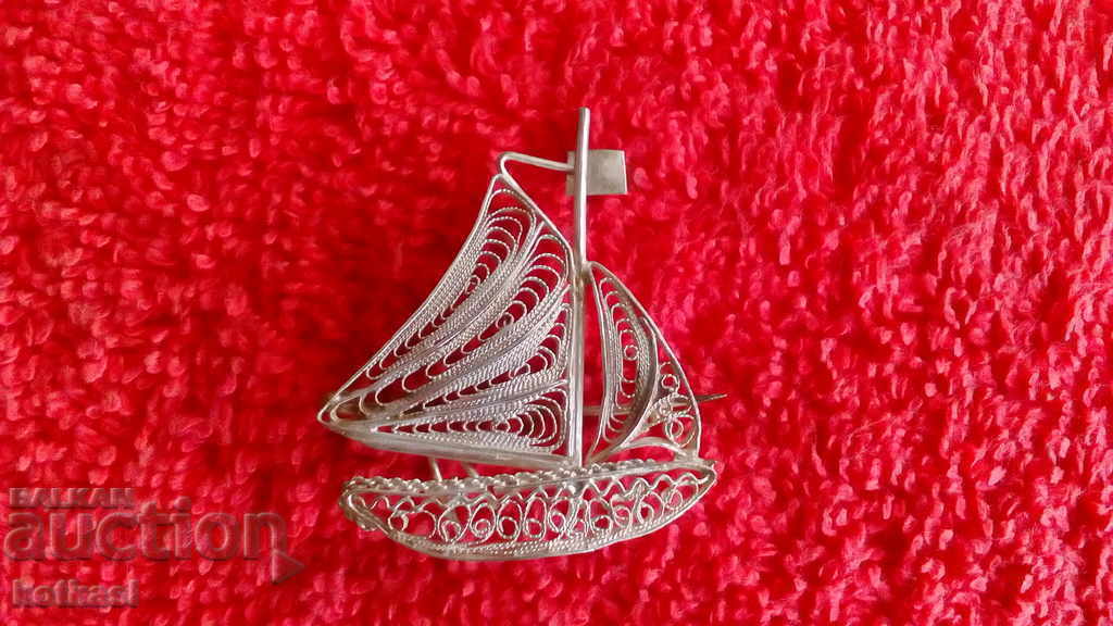 Old Silver Brooch Filigree Ship Sailboat Sea Old Silver Brooch Filigree Ship Sailboat Sea