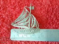Стара сребърна Брошка филигран Кораб Платнохода Море