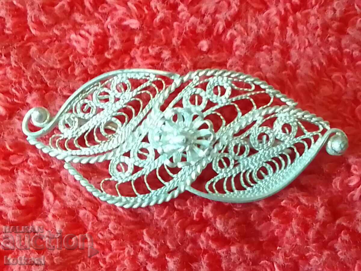 Стара сребърна брошка филигран - 5