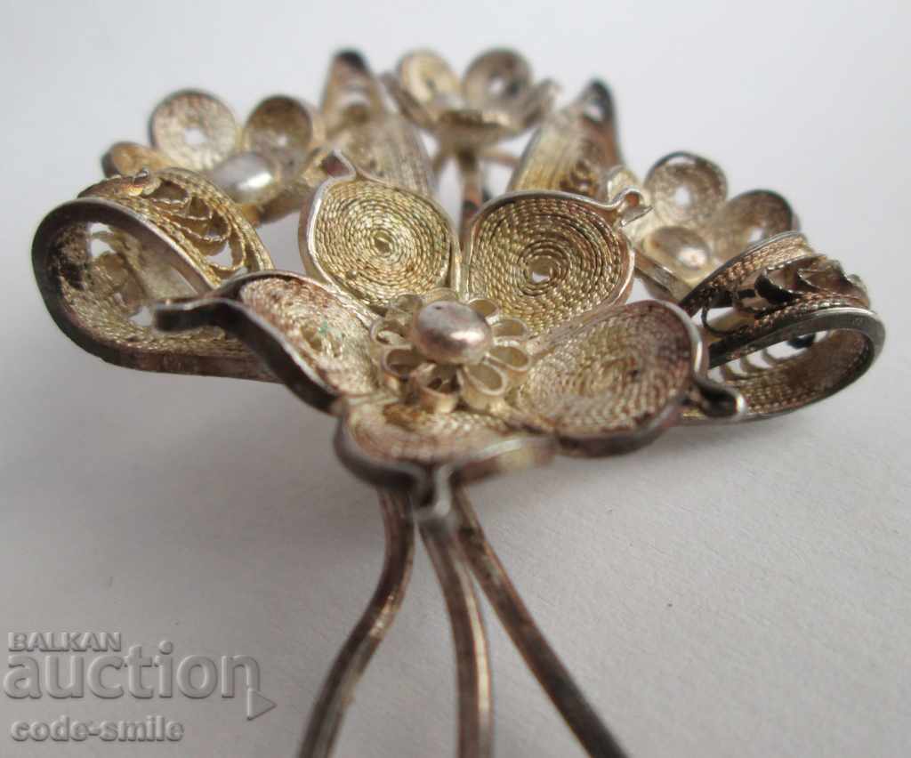 Auction Old women's silver brooch Filigree flowers handmade Auction Old women's silver brooch Filigree flowers handmade