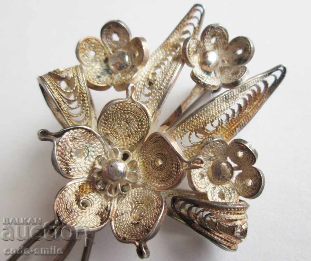 Old women's silver brooch Filigree flowers handmade - 5 Old women's silver brooch Filigree flowers handmade - 5