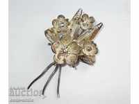 Old women's silver brooch Filigree flowers handmade