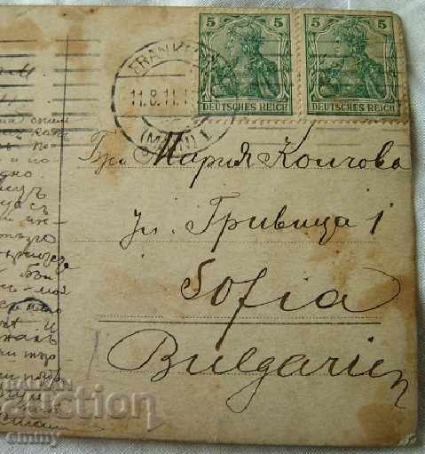 Old photo card men Germany 1911 brand traveled - 6 Old photo card men Germany 1911 brand traveled - 6