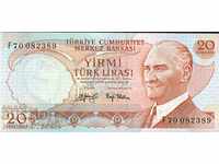 TURKEY TURKEY 20 Pounds issue 1970 1979 BLACK UNDER SERIES F UNC