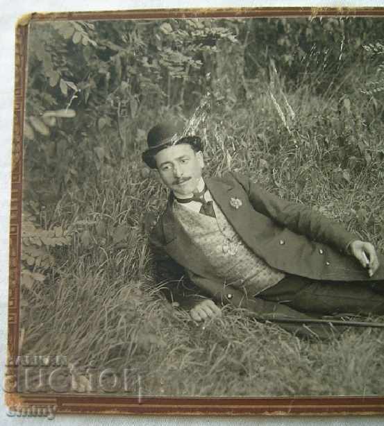 Old photo thick cardboard man with a mustache and a cane with price 21.00 BGN | € 10.74 Old photo thick cardboard man with a mustache and a cane with price 21.00 BGN | € 10.74