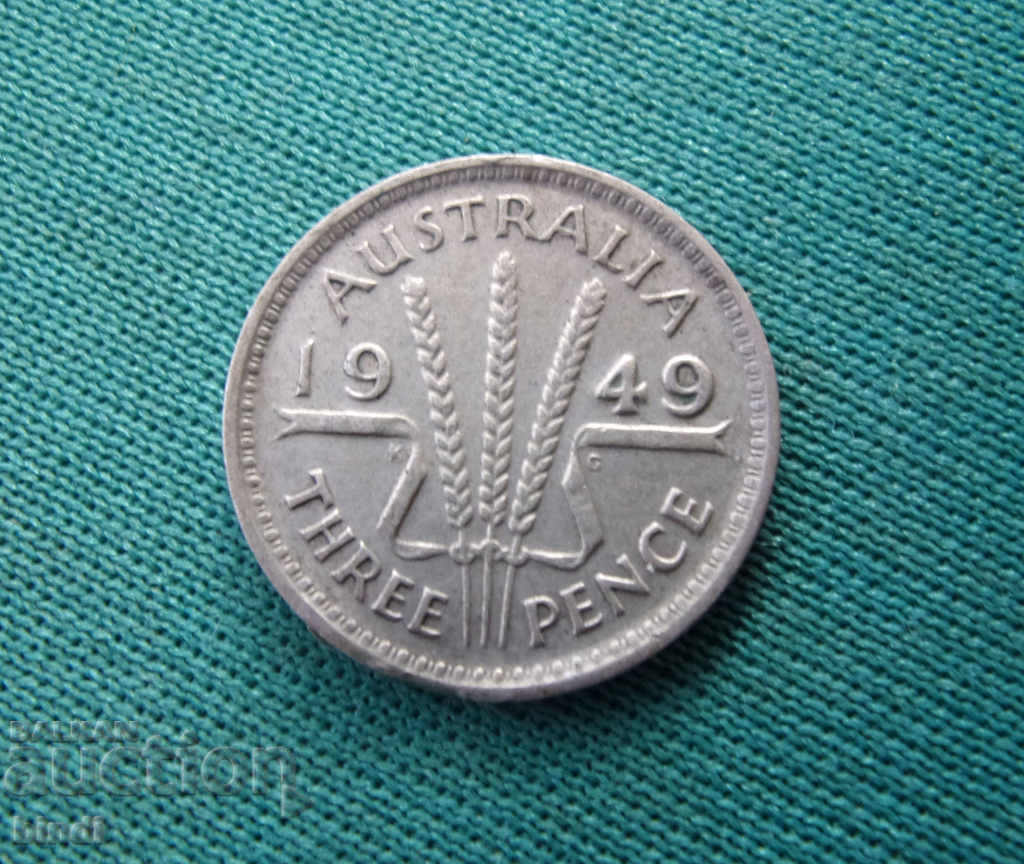 Australia 3 Pence 1949 Rare