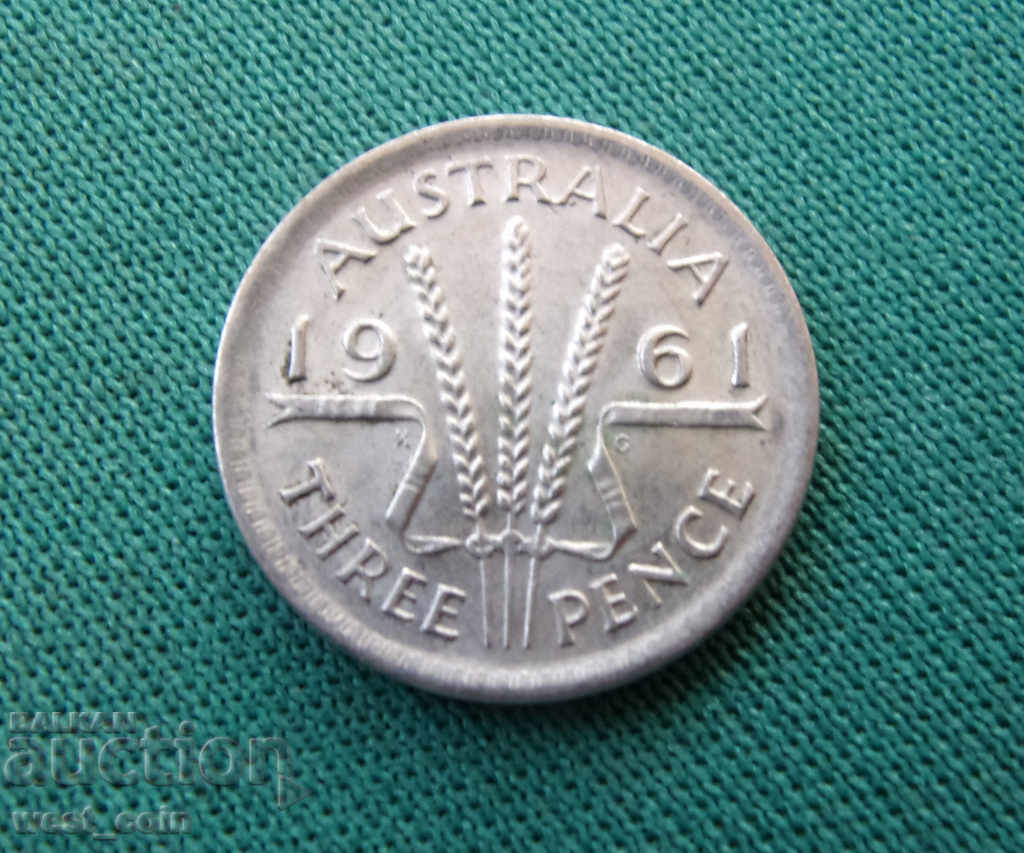 Australia 3 Pence 1961 Monedă Rară UNC