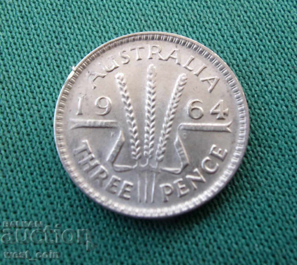 Australia 3 Pence 1964 UNC Rare Coin