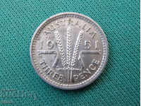 Australia 3 Pence 1951 UNC Rare
