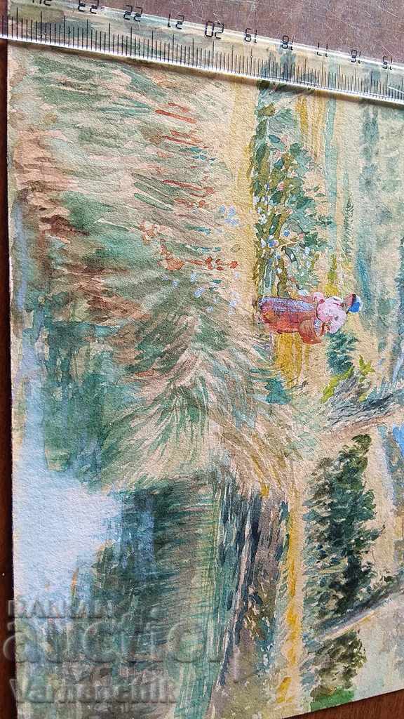 1950. WATERCOLOR 25 x 18.5 cm old Bulgarian author - 5