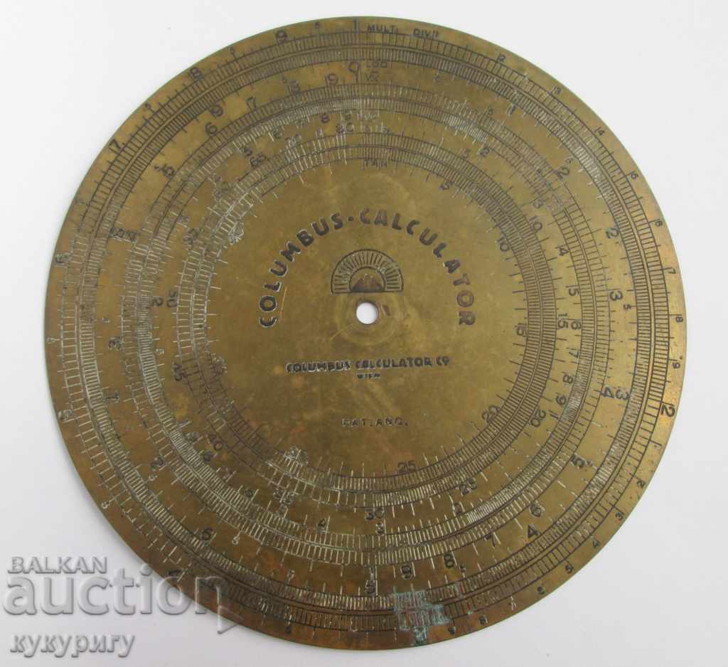 Много стар бронзов кръгъл калкулатор COLUMBUS WIEN
