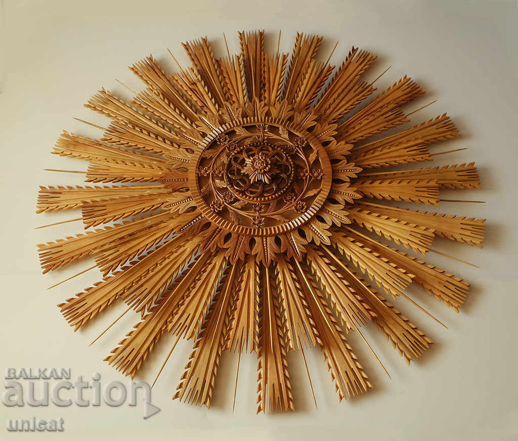 Wood carving, sun rosette, ceiling or wall decoration