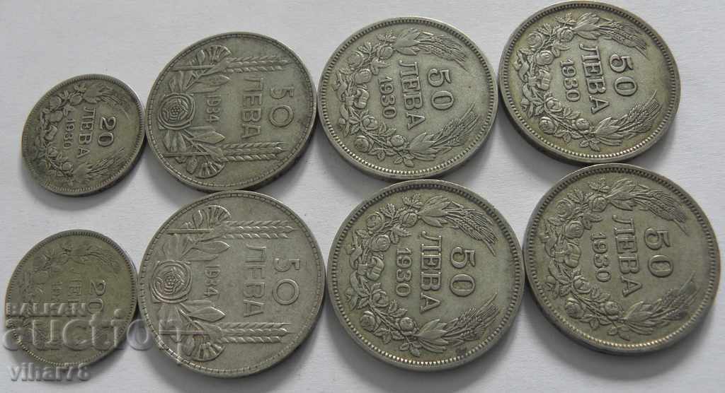 LOT OF SIX COINS BGN 50 AND TWO BGN 20 -1930-34 with price 99.99 BGN | € 51.12