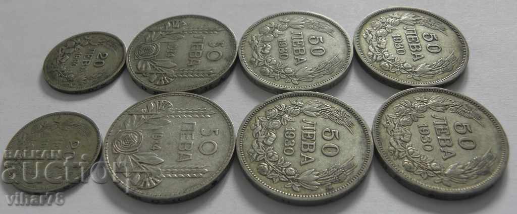 Auction  LOT OF SIX COINS BGN 50 AND TWO BGN 20 -1930-34