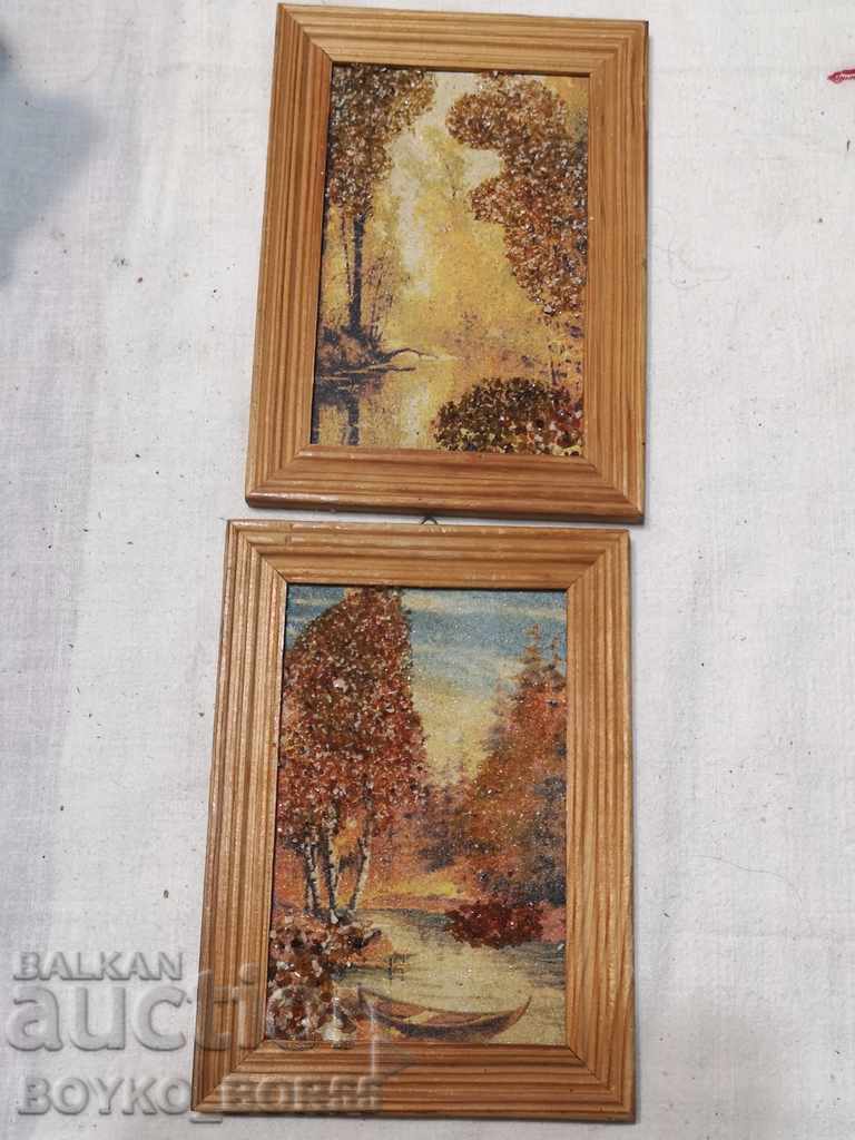 Two Very Rare Old Russian Paintings with Amber