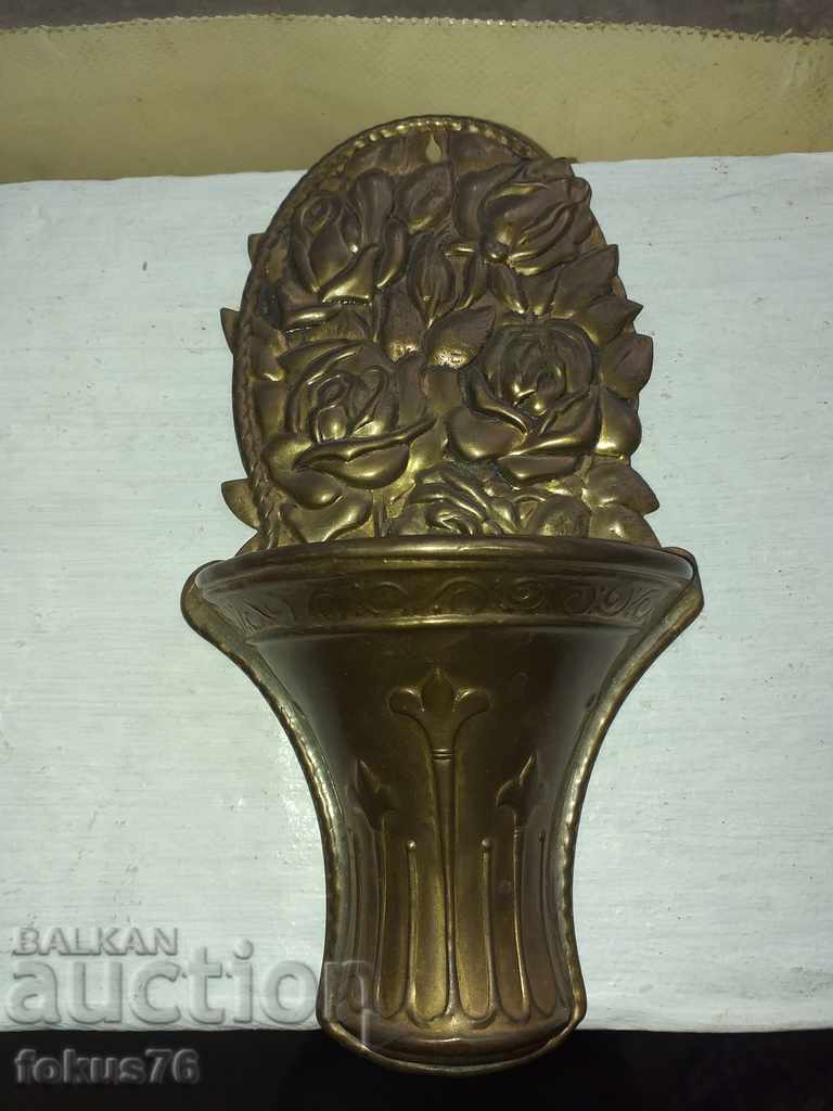 OLD ENGLISH BRASS CANDLEHOLDER FOR WALL WITH MARKINGS - BZC