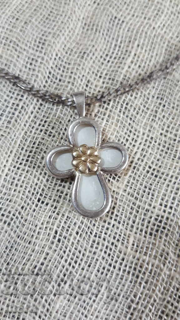 Silver cross with gilding and mother of pearl with price 30.00 BGN | € 15.34 Silver cross with gilding and mother of pearl with price 30.00 BGN | € 15.34