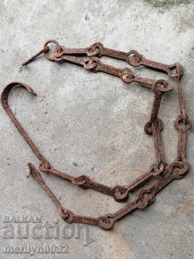 Old wrought iron chain with hook, hearth chain hook chain - 5 Old wrought iron chain with hook, hearth chain hook chain - 5