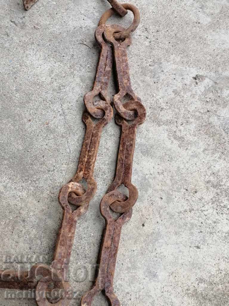Old wrought iron chain with hook, hearth chain hook chain - 6 Old wrought iron chain with hook, hearth chain hook chain - 6