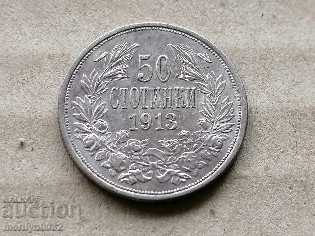 Silver 50 stotinki 1913 silver coin