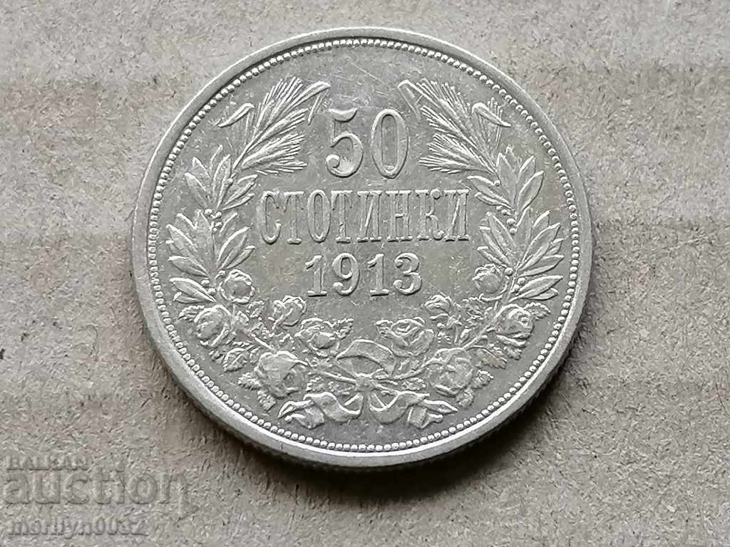 Silver 50 stotinki 1913 silver coin Silver 50 stotinki 1913 silver coin