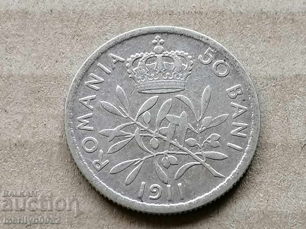 Silver 50 Bani 1911 Silver Coin Romania Silver 50 Bani 1911 Silver Coin Romania