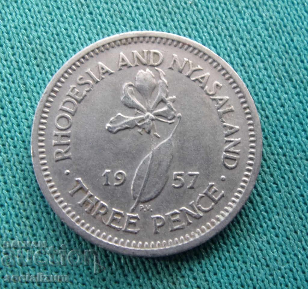 Rhodesia și Nyasaland 3 Penny 1957 Rare