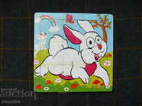 Wooden bunny puzzle for the smallest toy rabbit runner sport