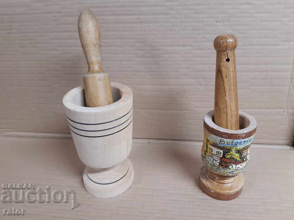 Old wooden mortars - 2 pieces, mortar, hammer