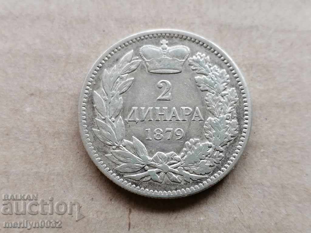 Coin 2 dinars 1879 Kingdom of Serbia silver - 5 Coin 2 dinars 1879 Kingdom of Serbia silver - 5