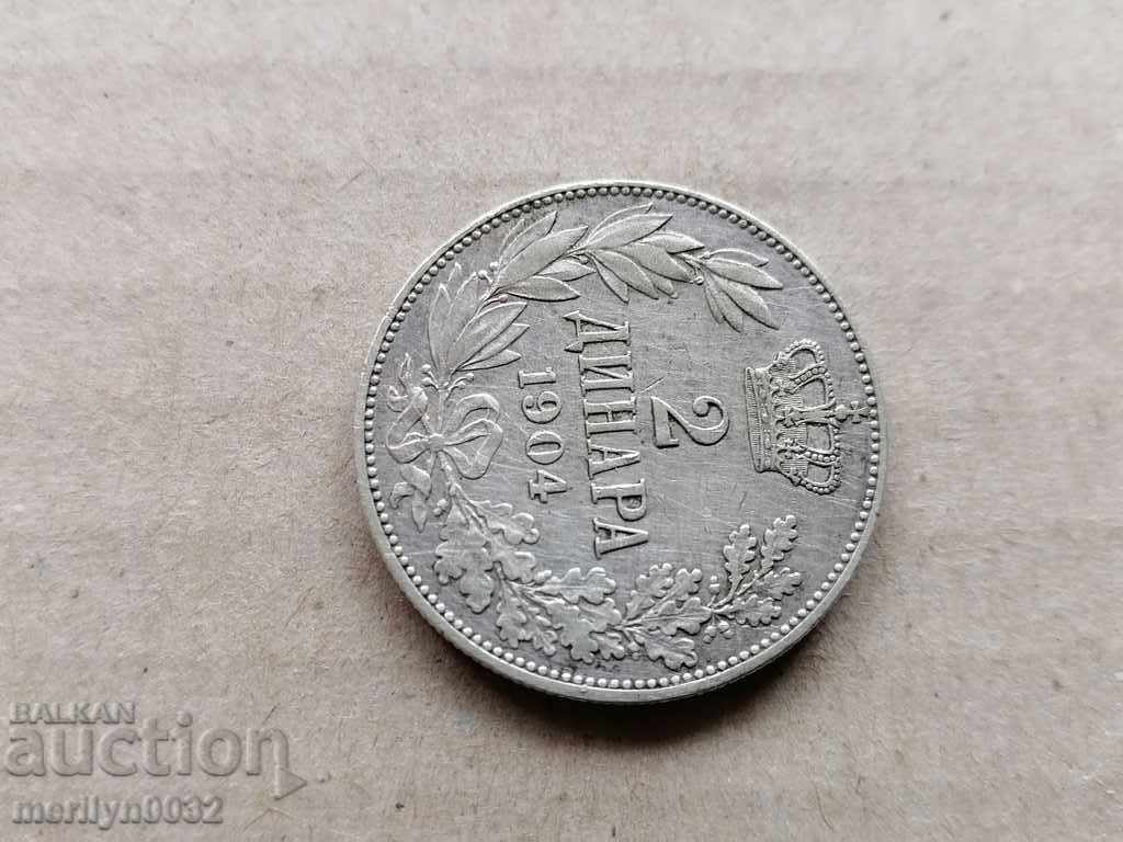 Coin 2 dinars 1904 Kingdom of Serbia silver with price 80.00 BGN | € 40.90