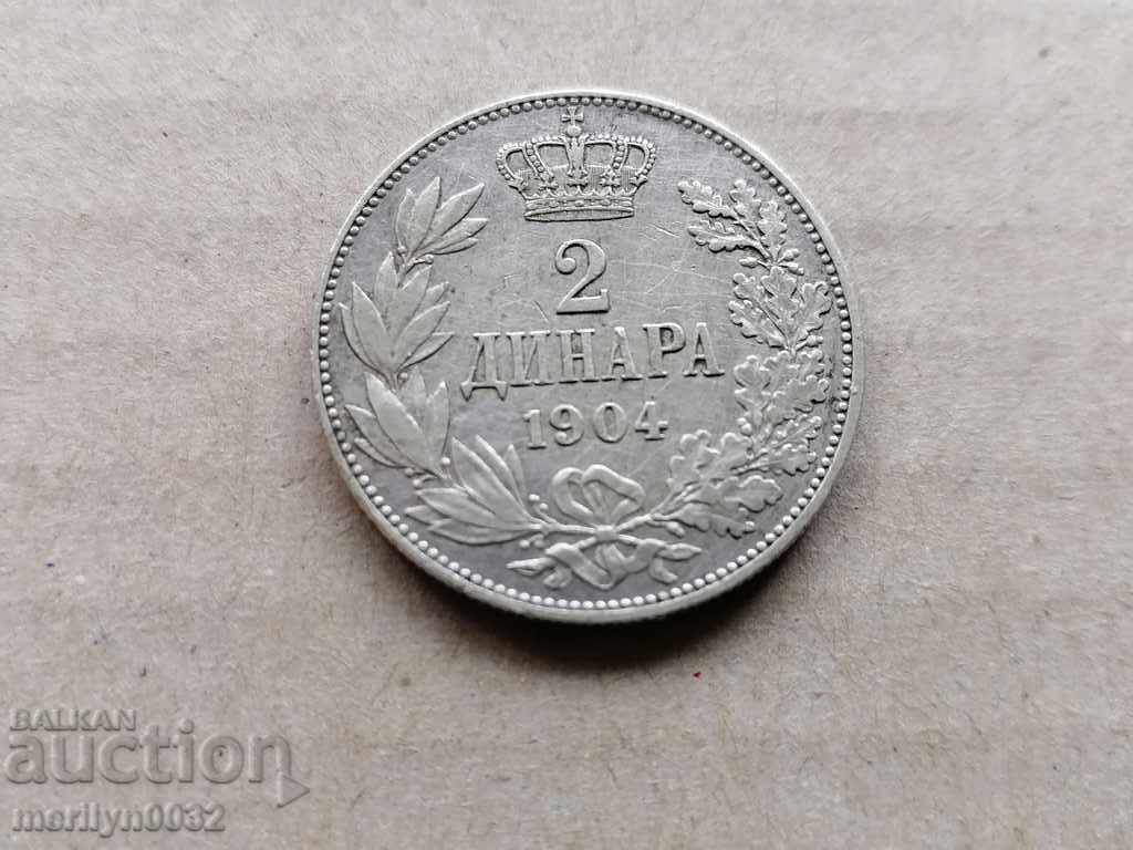 Moneda 2 dinari 1904 Regatul Serbiei argint