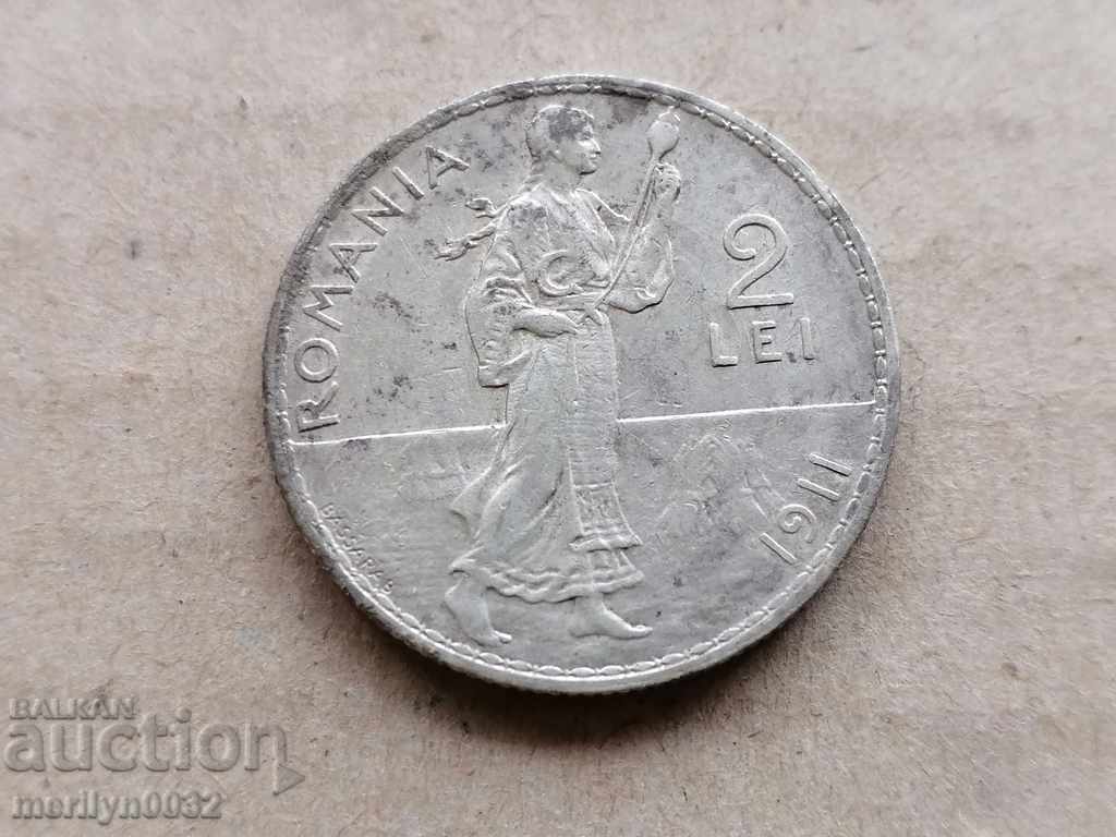 Coin 2 lei lei 1911 Kingdom of Romania Romania silver - 7