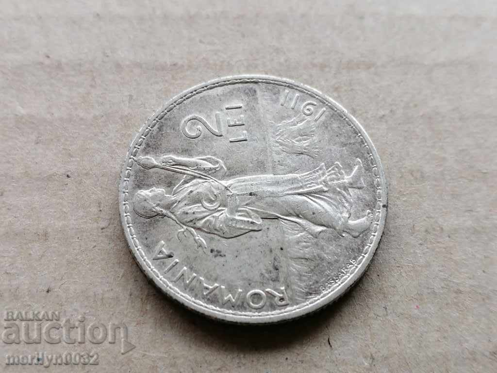 Coin 2 lei 1911 year Kingdom of Romania silver - 5 Coin 2 lei 1911 year Kingdom of Romania silver - 5