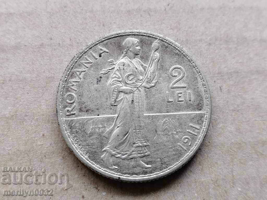 Coin 2 lei 1911 year Kingdom of Romania silver Coin 2 lei 1911 year Kingdom of Romania silver