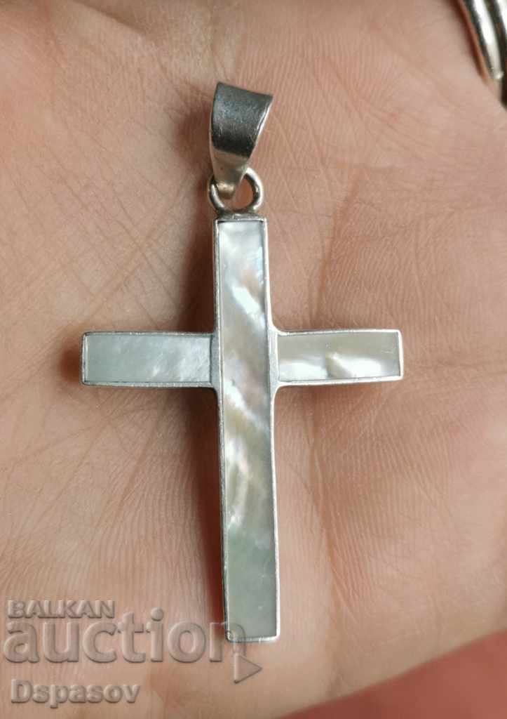 Silver Cross Pendant with Mother of Pearl