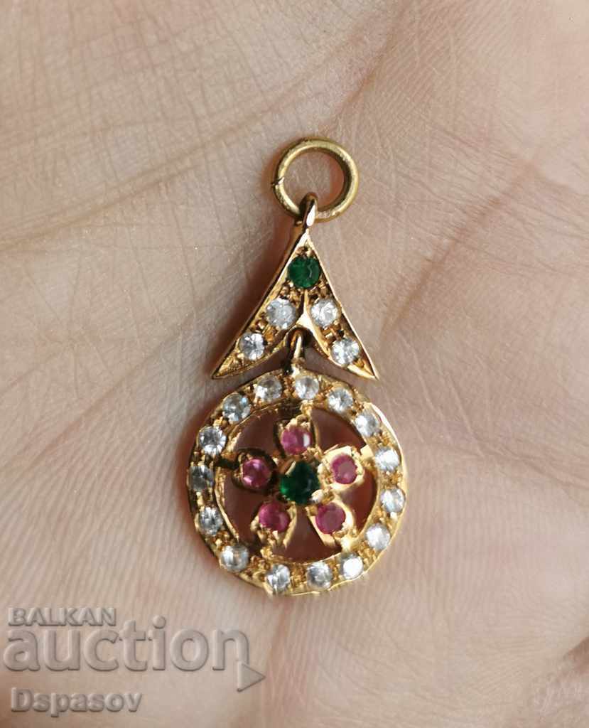 Gold Plated Pendant Synthetic Rubies Emeralds