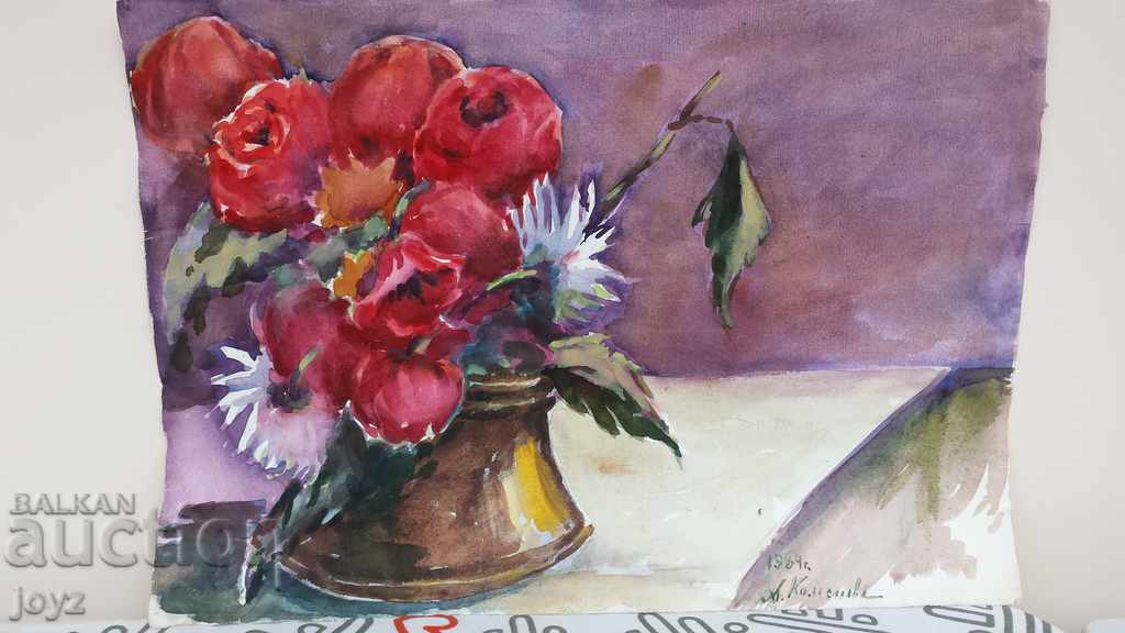 PAINTING VASE WITH FLOWERS 84 (STILL LIFE WATERCOLOR) ANNA KOMSIEVA