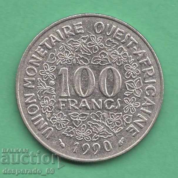 (¯`'•.¸   100 франка 1990  ЗАПАДНИ АФРИКАНСКИ ЩАТИ   ¸.•'´¯)