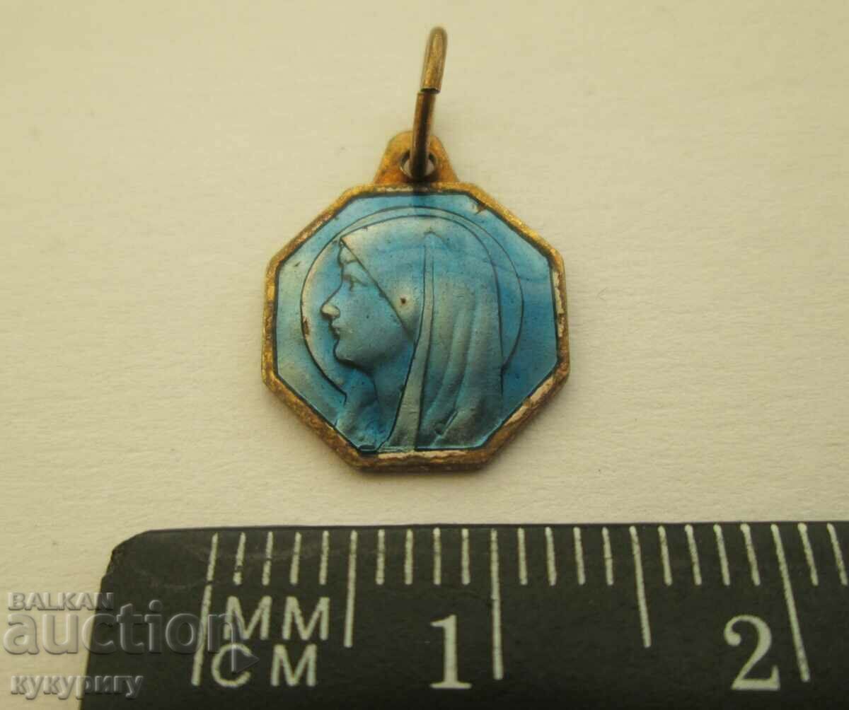 Old enamel medallion necklace pendant icon Virgin Mary with price 15.00 BGN | € 7.67