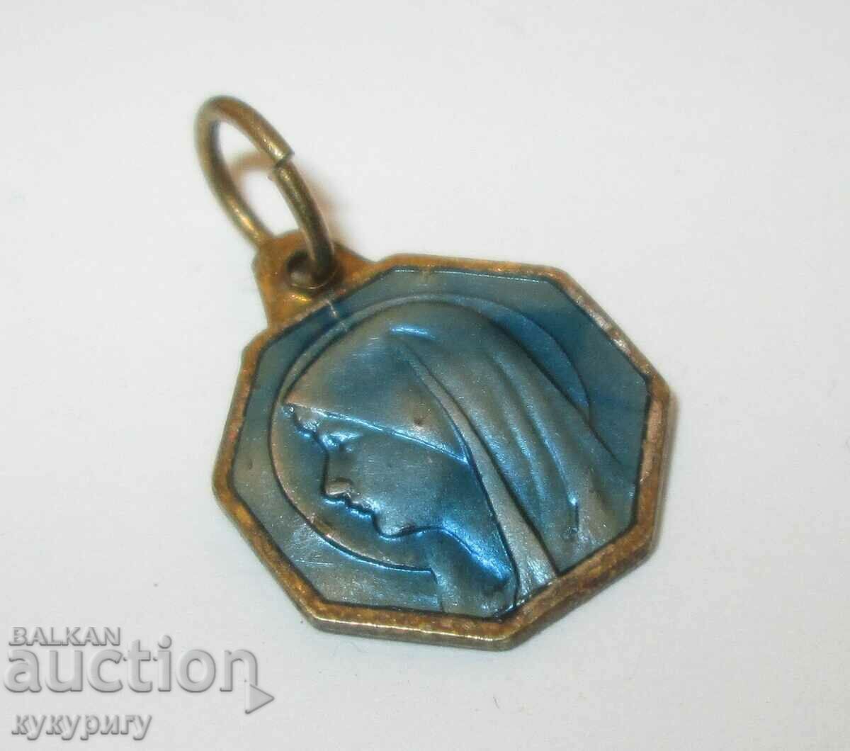 Delivery of Old enamel medallion necklace pendant icon Virgin Mary