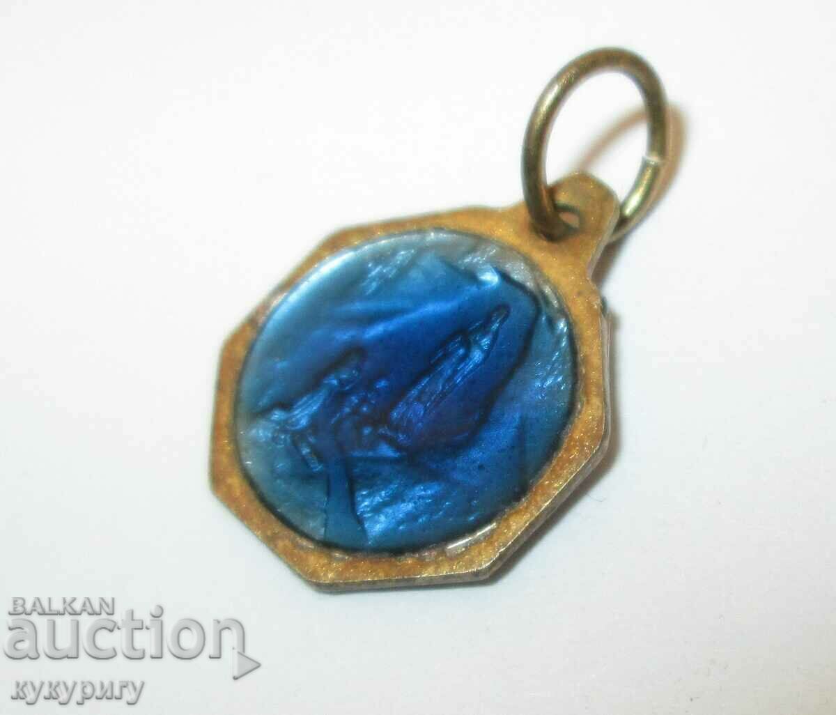 Old enamel medallion necklace pendant icon Virgin Mary - 5