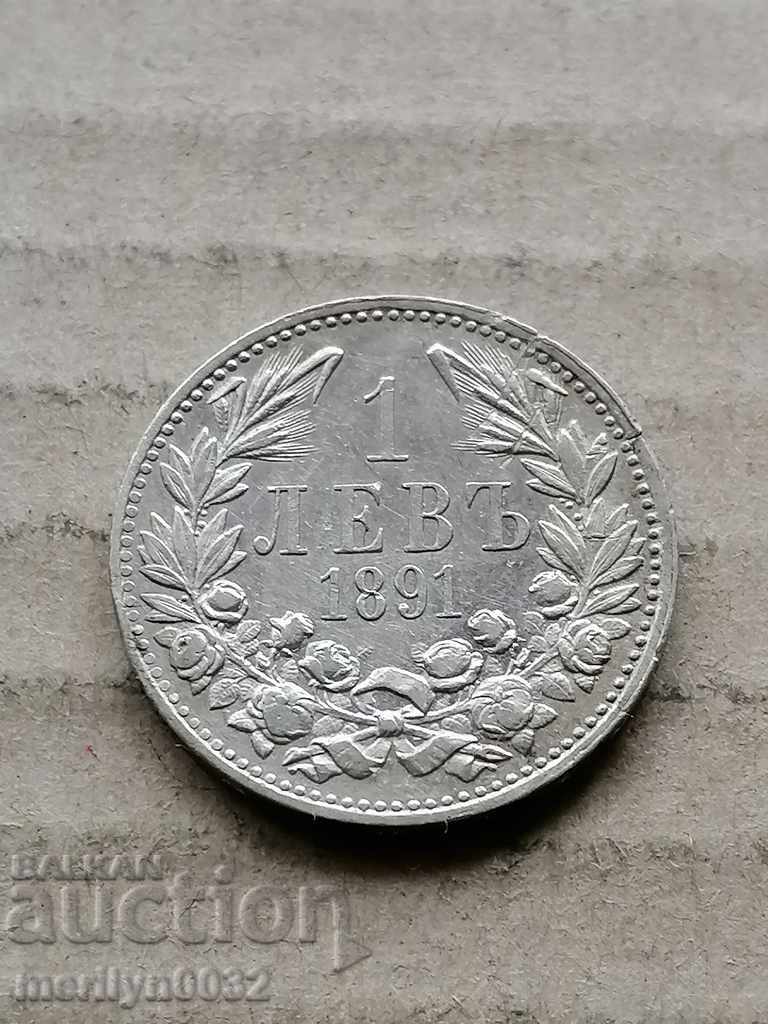 Monedă 1 lev 1891 Principatul Bulgariei argint