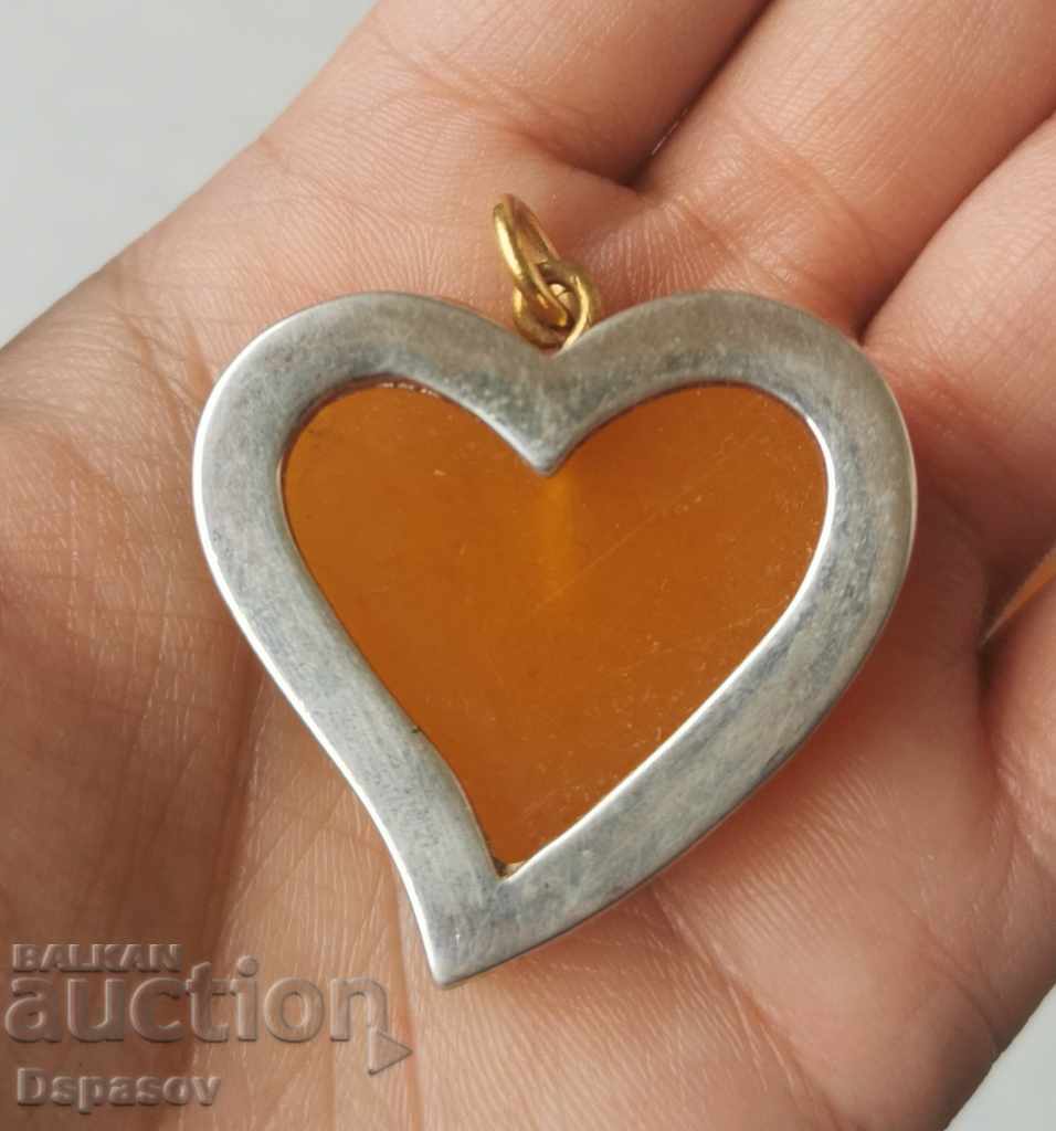 Silver Pendant from Baltic Amber Pressed