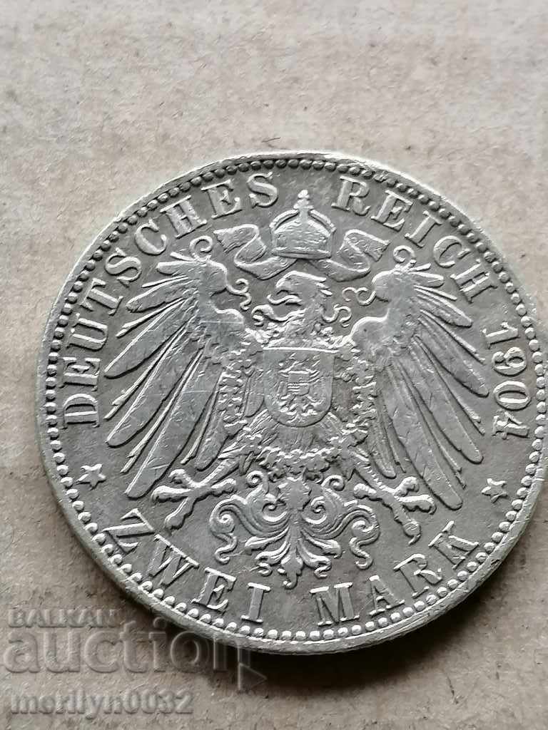 Coin 2 stamps 1904 Germany Hamburg silver