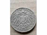 Monedă 2 timbre 1904 Germania Württemberg argint