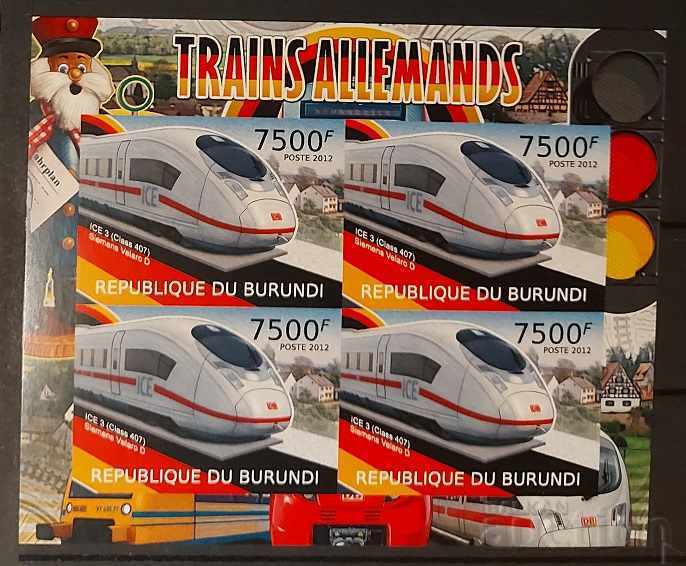 Burundi 2012 Locomotives German trains Block MNH