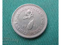 British Rhodesia and Nyasaland 3 Penny 1957 Rare