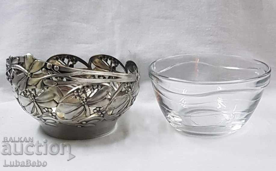 Coș placat cu argint cu sticlă WMF - ART Nouveau - 7