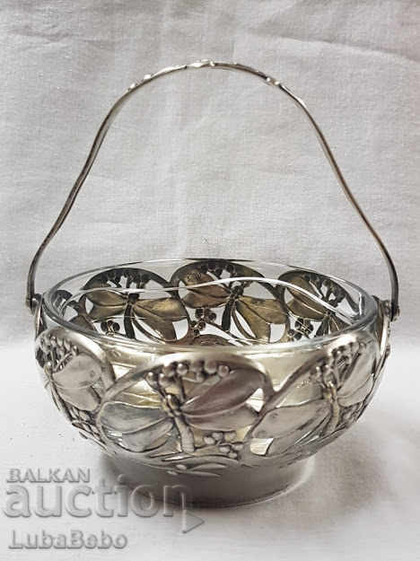Coș placat cu argint cu sticlă WMF - ART Nouveau